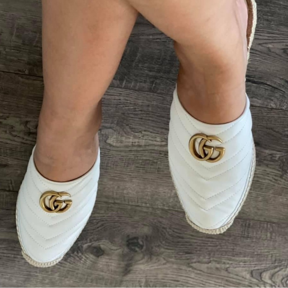 New Gucci Marmont double G Great White Espadrilles slides 39.5
